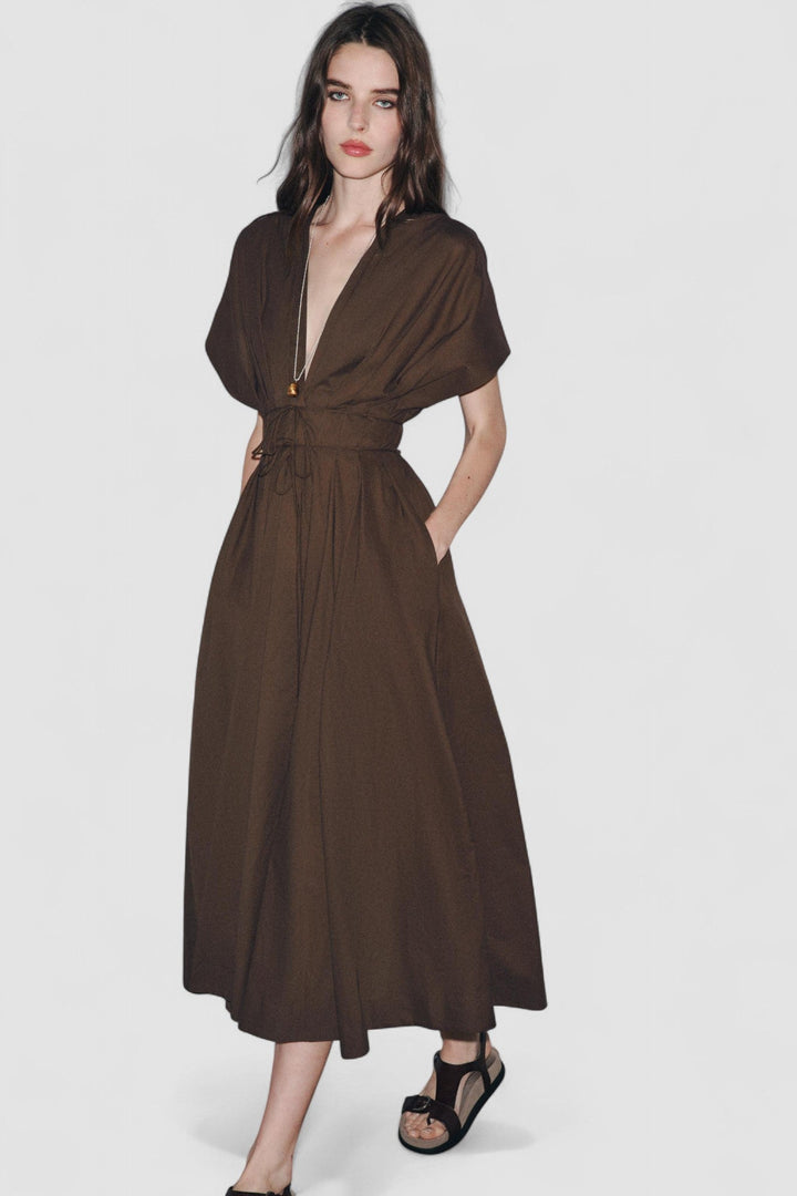 Freya – Rochie Midi de Damă Elegantă din Bumbac cu Croi Lejer