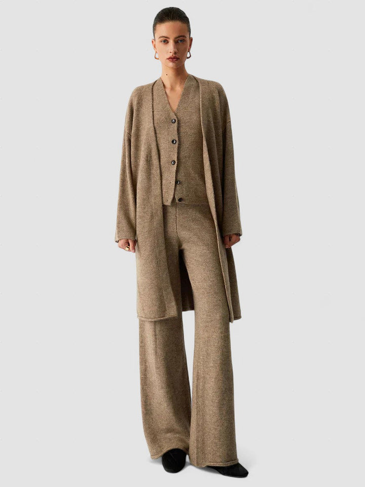 Cardigan lung din trei piese cu pantaloni casual