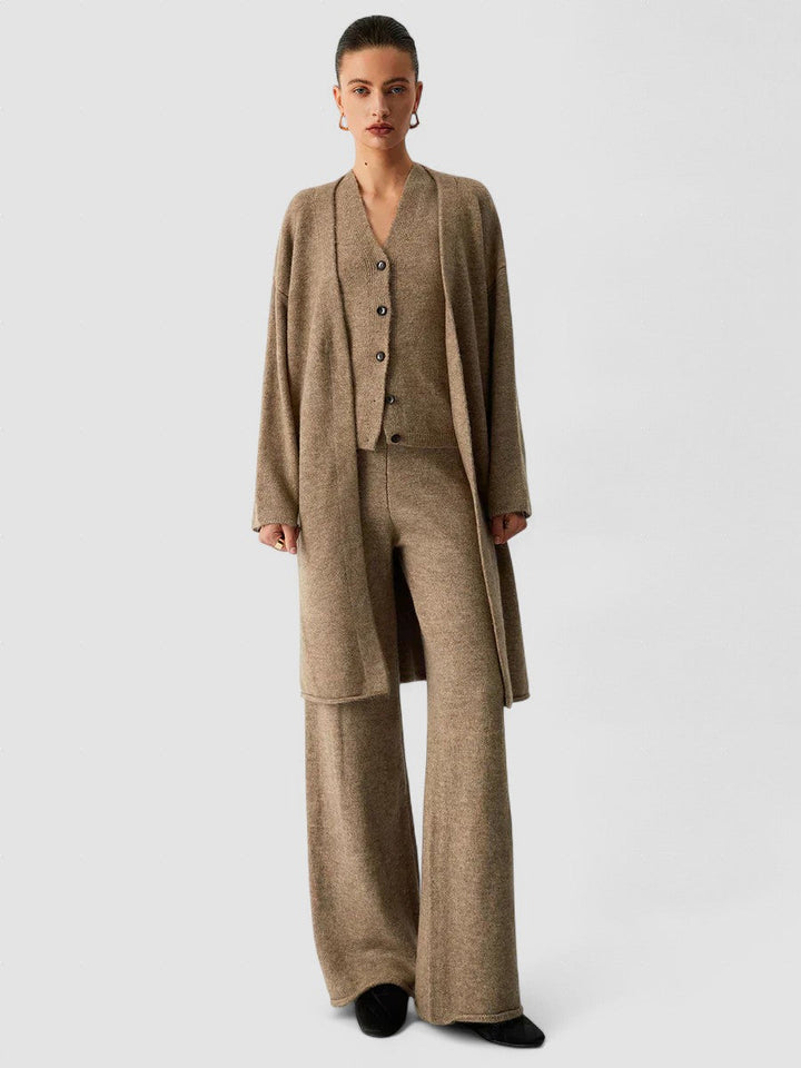 Set de trei piese cu cardigan lung și pantaloni casual