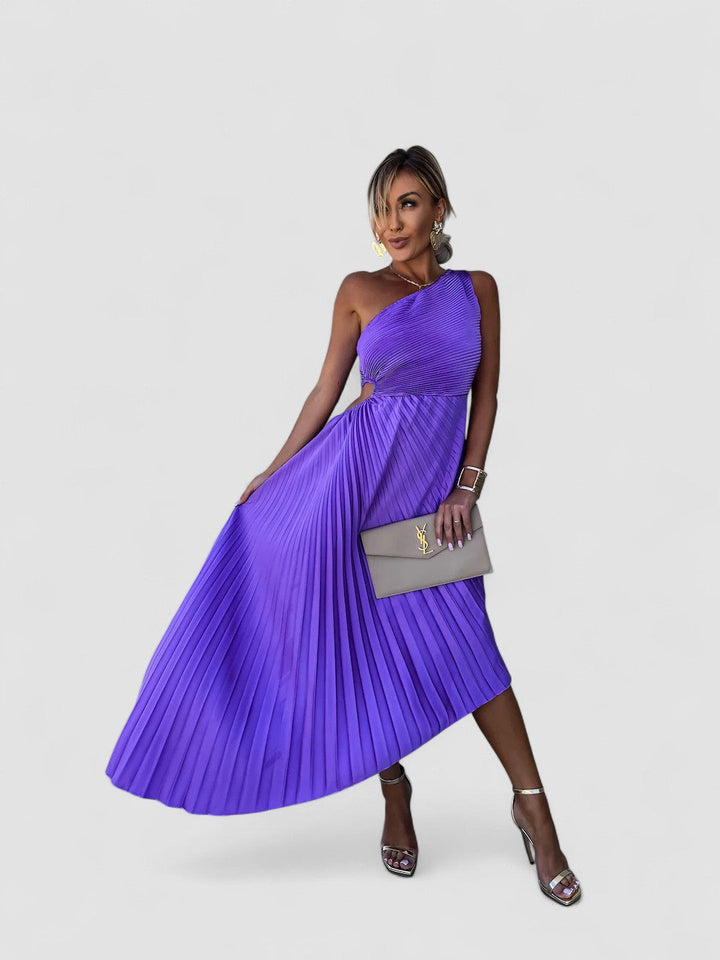 Celeste – Rochie Maxi de Damă Elegantă cu Un Umăr și Pliseuri