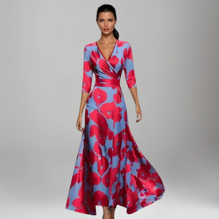 Ella – Rochie de Damă Maxi cu Legare și Imprimeu Floral