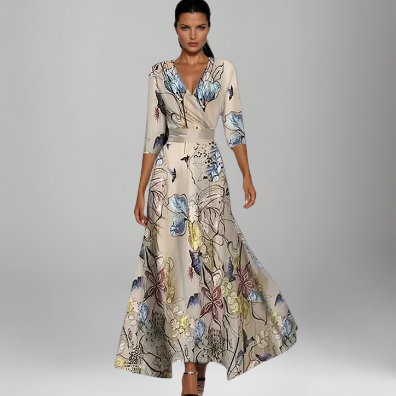 Ella – Rochie de Damă Maxi cu Legare și Imprimeu Floral