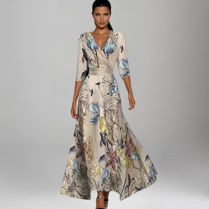 Ella – Rochie de Damă Maxi cu Legare și Imprimeu Floral