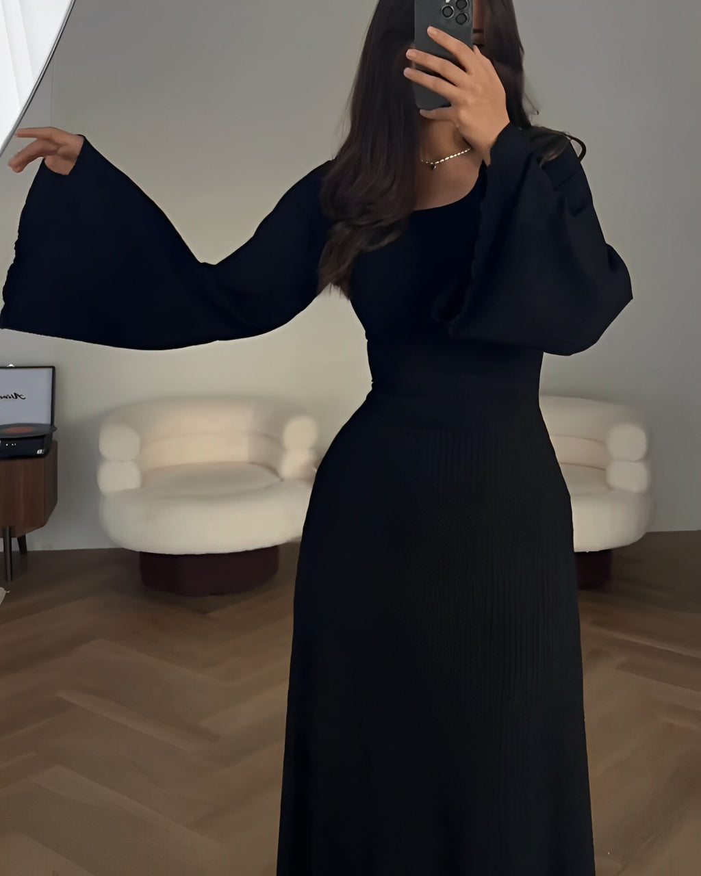 Nora™ | Rochie maxi din jacard cu mâneci