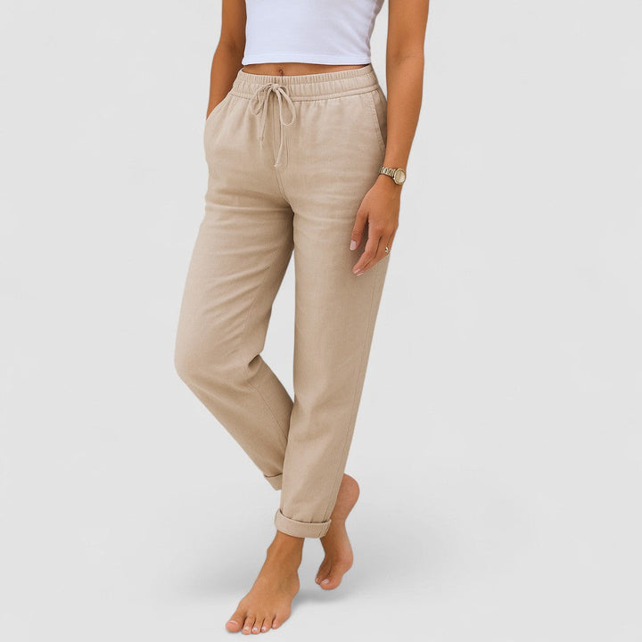Maylora | Pantaloni Relaxați din In cu Șnur