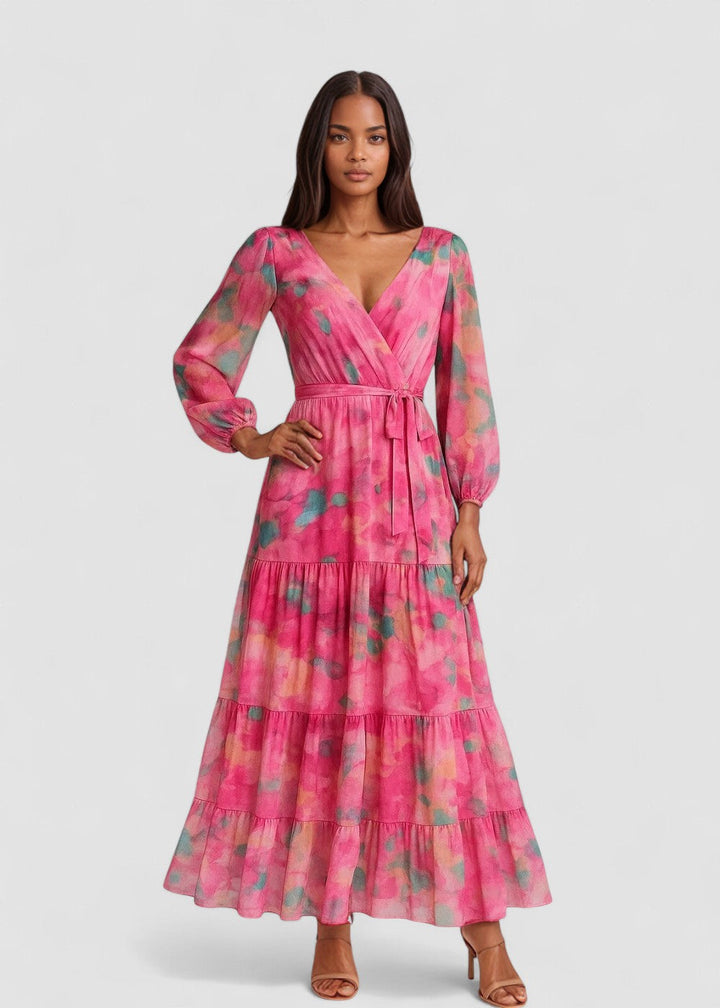 Lirea™ | Rochie maxi din chiffon cu imprimeu acquerel