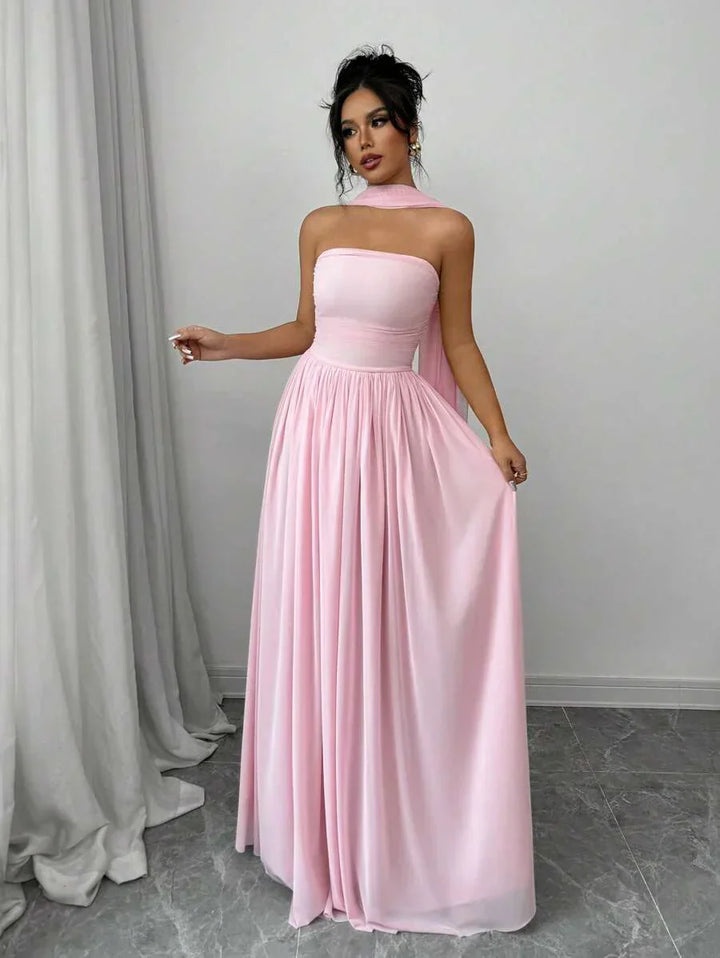 Alessia – Rochie de Damă Maxi Elegantă Sculptată Fără Bretele