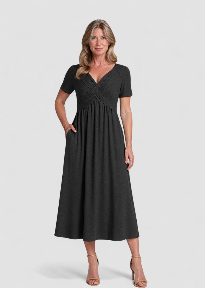 Delilah – Rochie Midi de Damă cu Talie și Buzunare