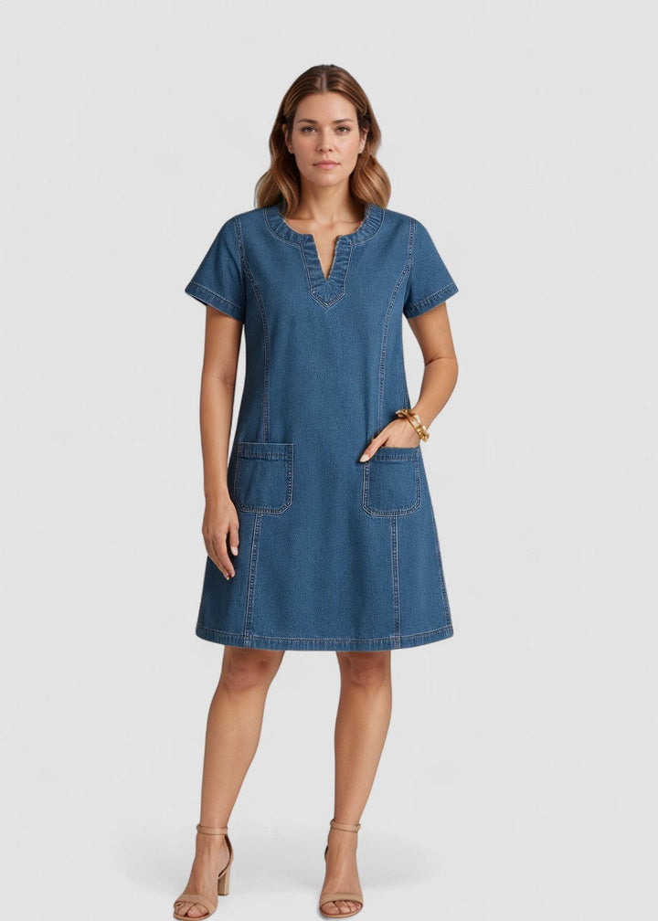 Raquel™ | Rochie tunică din denim cu buzunare