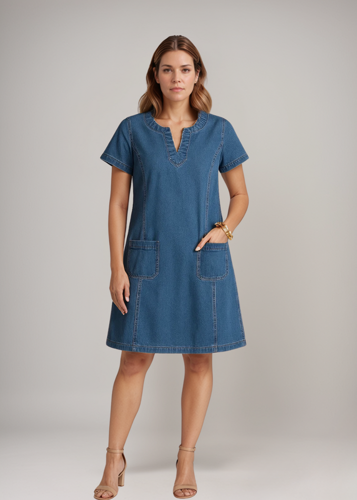 Raquel™ | Rochie tunică din denim cu buzunare
