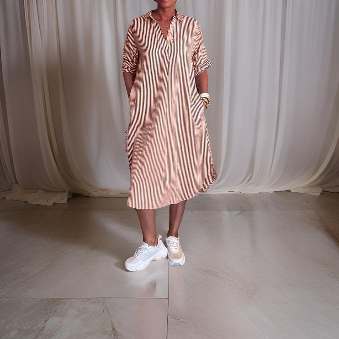 Alina™ | Rochie cămașă cu dungi și nasturi