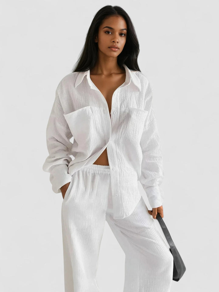 Set asortat minimalist, lejer, cu cămașă și pantaloni