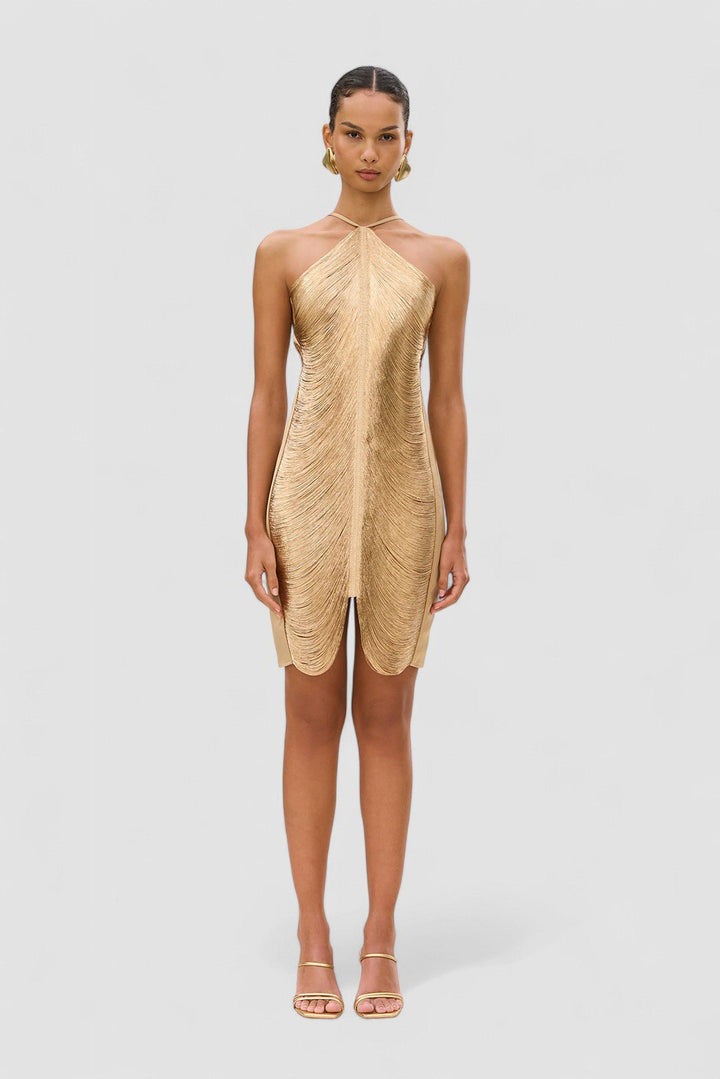 Sahara – Rochie Mini Metallic Sculpt pentru Damă Elegantă