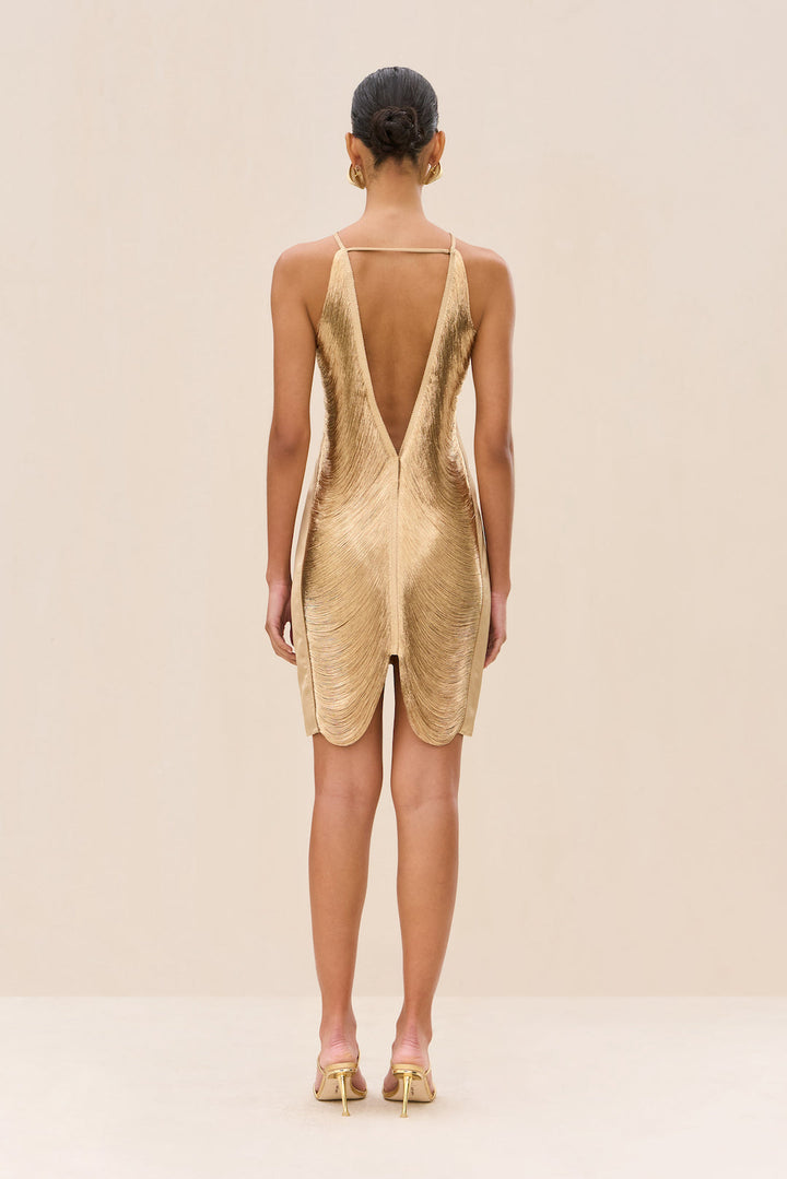 Sahara – Rochie Mini Metallic Sculpt pentru Damă Elegantă