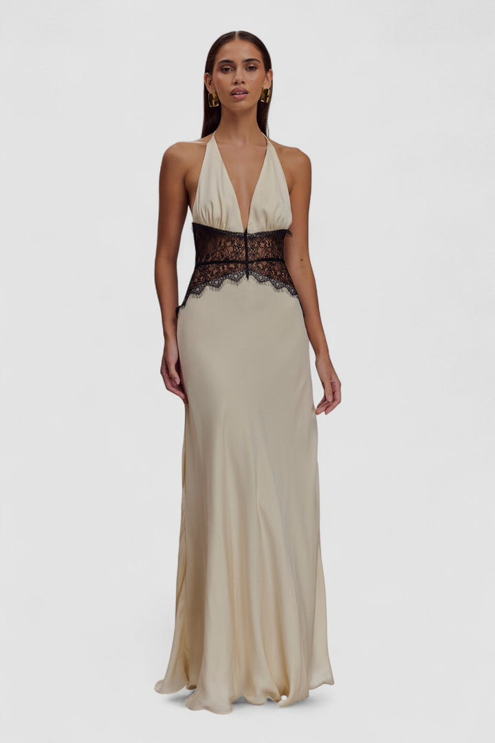 Kalira – Rochie Maxi Damă Elegantă din Satin cu Dantelă Roz