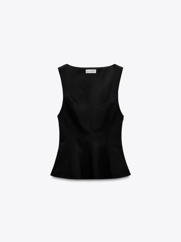 Top fără mâneci cu peplum și guler pătrat, slim-fit
