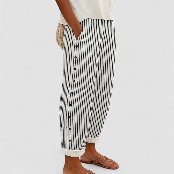 Caitlin | Pantaloni cu Butoni și Dungi Eleganți
