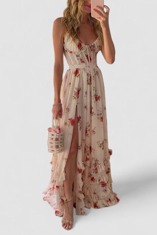 Yuna – Rochie Lungă Damă cu Model Floral Elegant și Vaporos