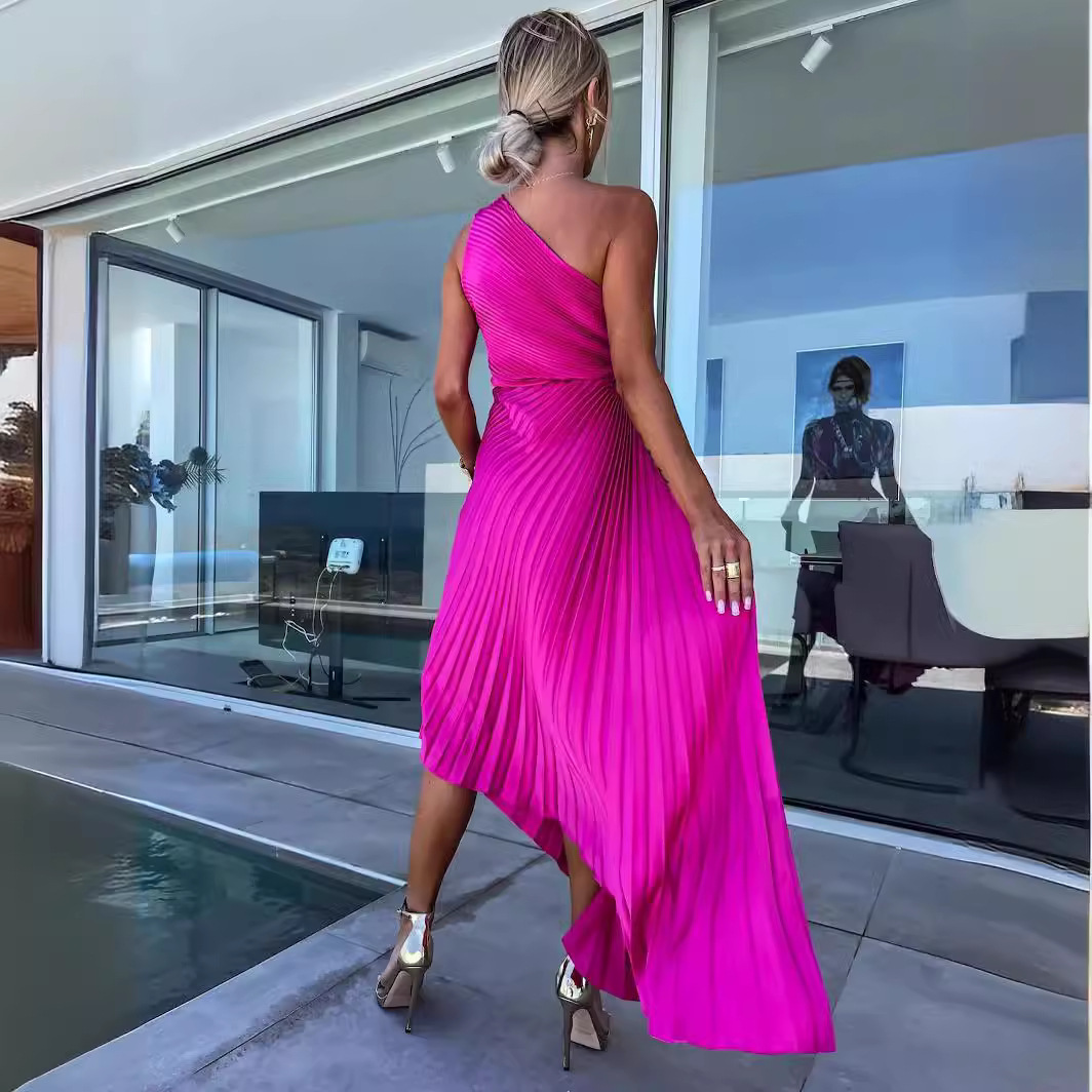 Celeste – Rochie Maxi de Damă Elegantă cu Un Umăr și Pliseuri