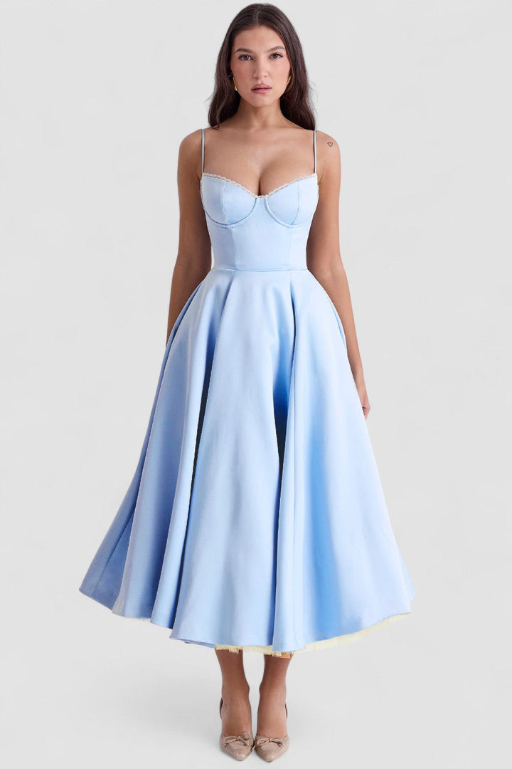 Benilda – Rochie Damă Elegantă Midi din Satin Duchesse și Tul