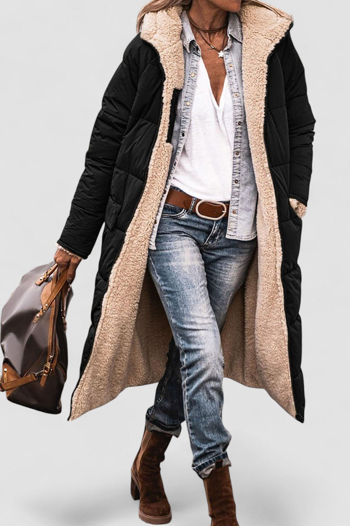 Johna – Mantou de Damă Reversibil din Sherpa cu Glugă Elegantă