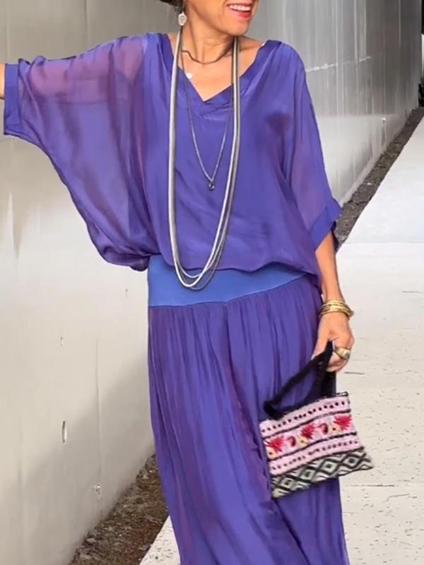 ESMERALDA – SET DIN DOUĂ PIESE CU PANTALONI LARGI DIN CHIFFON ELEGANT