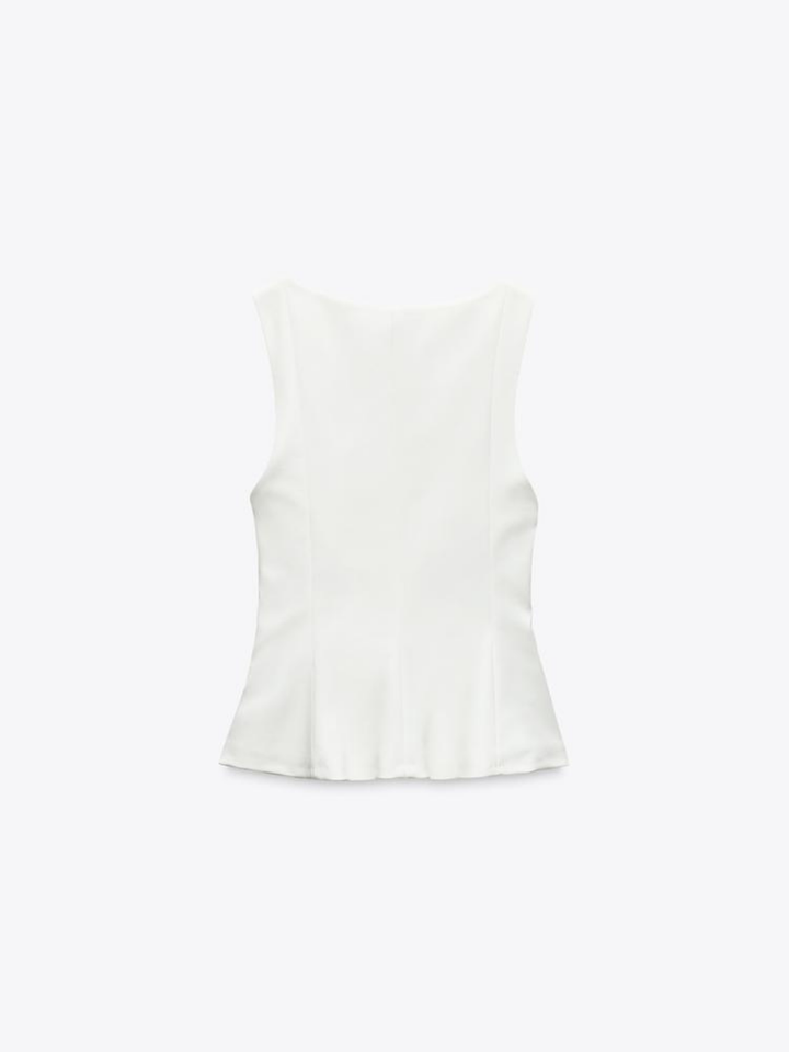 Top fără mâneci cu peplum și guler pătrat, slim-fit