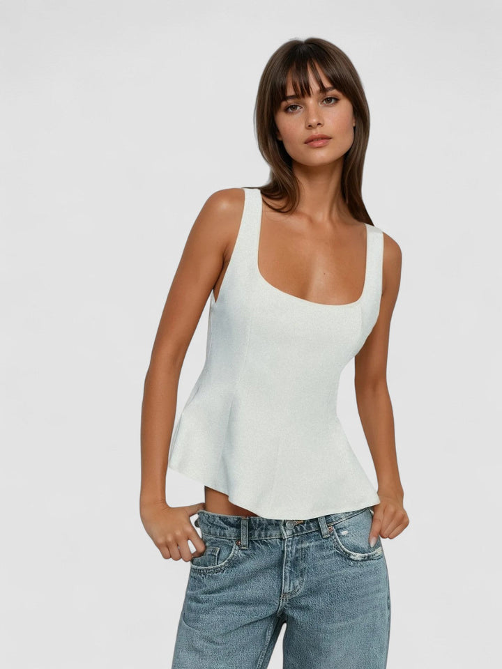 Top fără mâneci cu peplum și guler pătrat, slim-fit