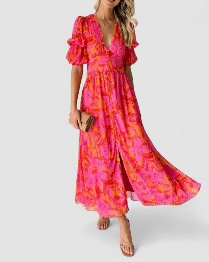 Elora – Rochie de Damă Elegantă Lungă cu Model Floral