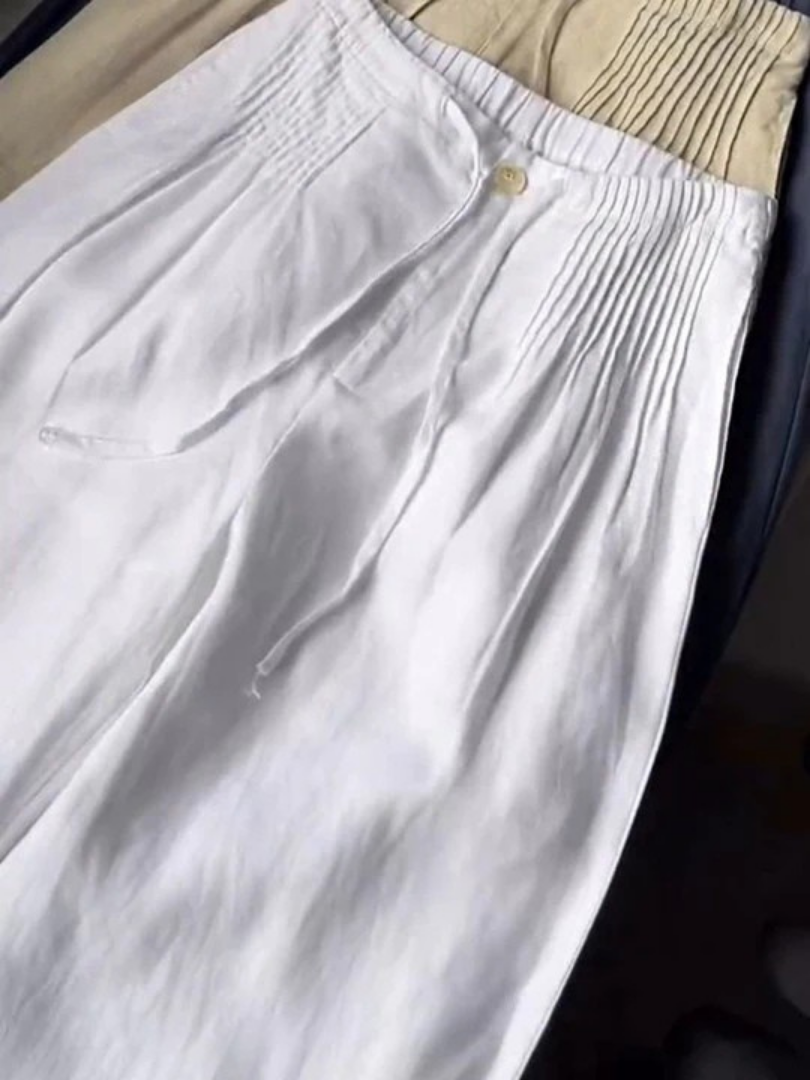 Camille | Pantaloni cu Picior Larg din Amestec de Bumbac și In