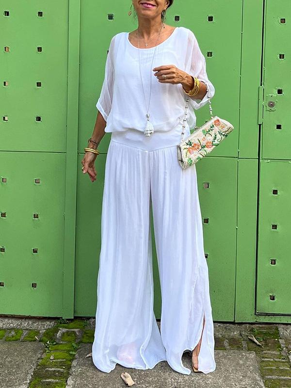 ESMERALDA – SET DIN DOUĂ PIESE CU PANTALONI LARGI DIN CHIFFON ELEGANT