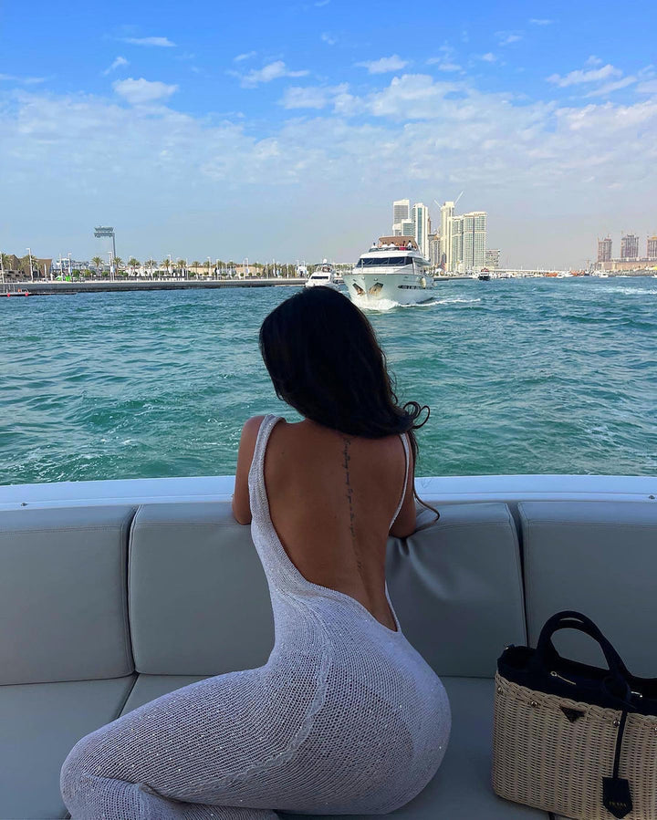 Lana – Rochie de Damă Tricotată Strălucitoare cu Spate Liber