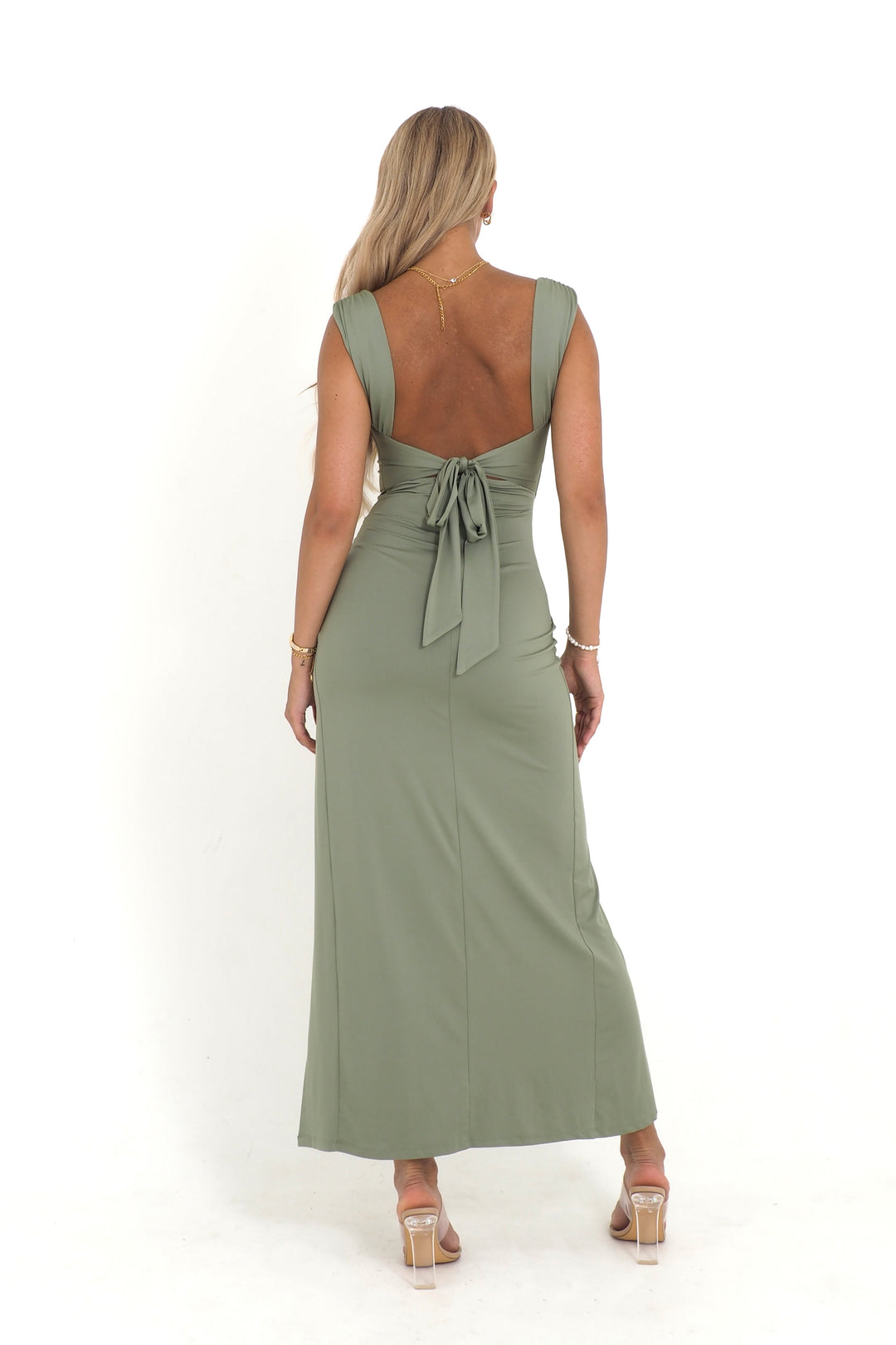 Reniva – Rochie Maxi de Damă Elegantă Verde cu Croi Sculptat