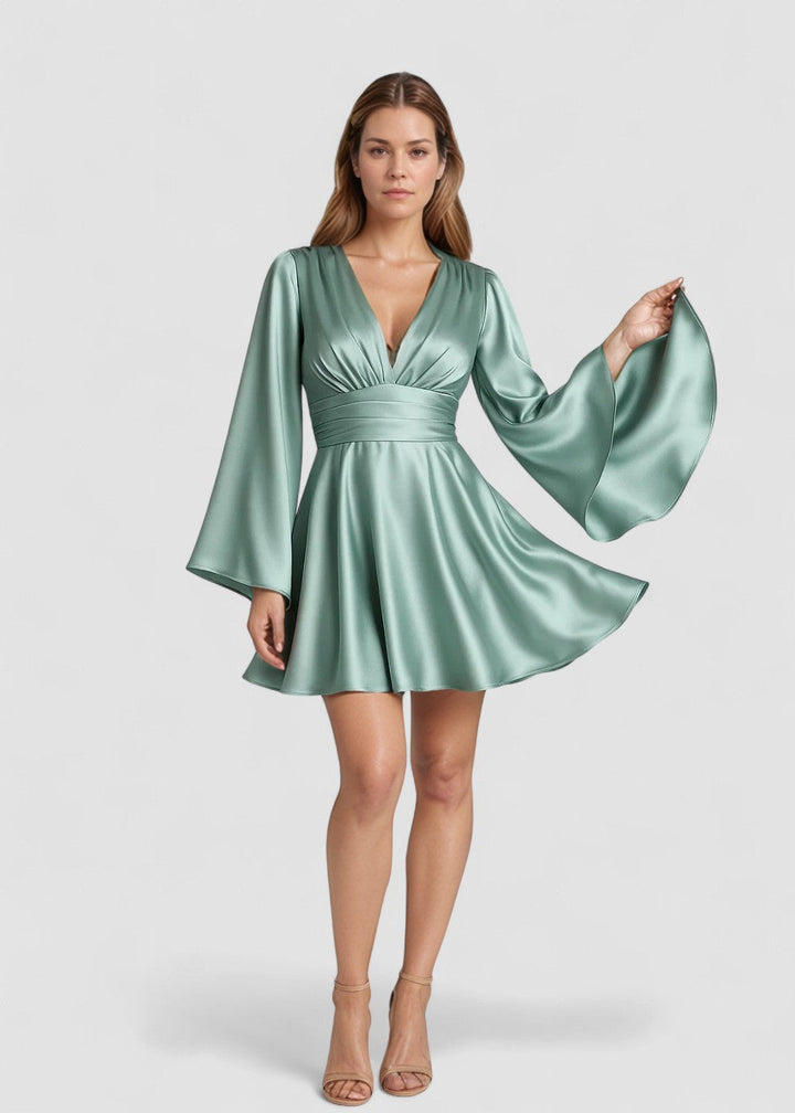 Darla – Rochie de Damă Elegantă Satinată cu Mâneci Largi