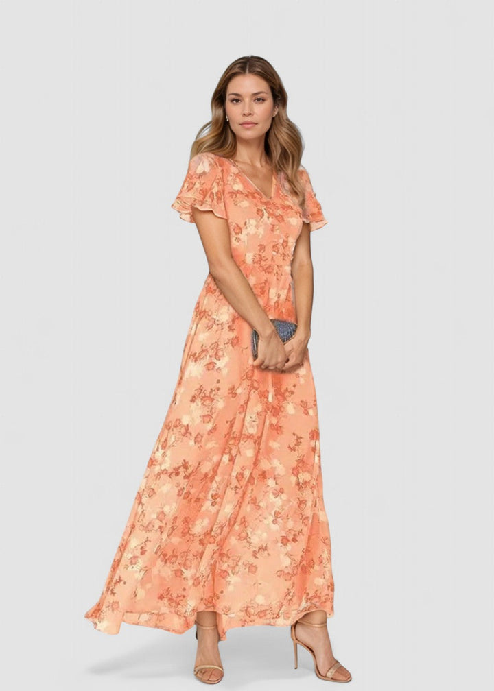 Sofia – Rochie de Damă Maxi cu Flori și Volane Elegante