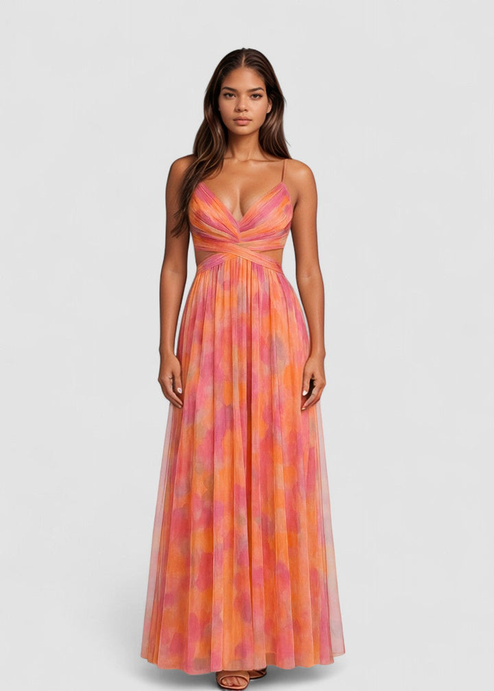 Liora – Rochie de Damă Maxi Elegantă cu Imprimeu Acquerel