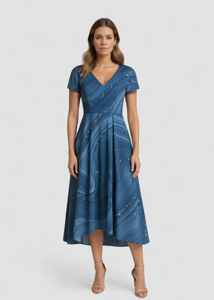 Stella™ | Rochie midi cu model de vortex și decolteu în formă de V