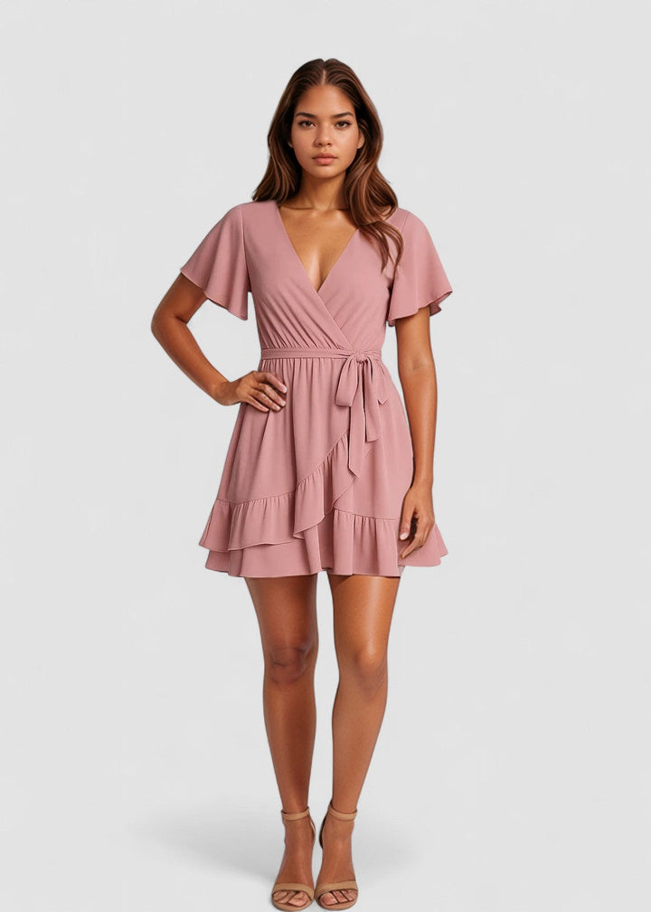 Rhea – Rochie de Damă Tip Wrap cu Volane din Chiffon Elegantă de Vară