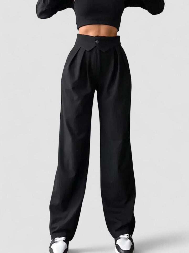 Pantaloni de birou cu talie înfășurată și picior drept