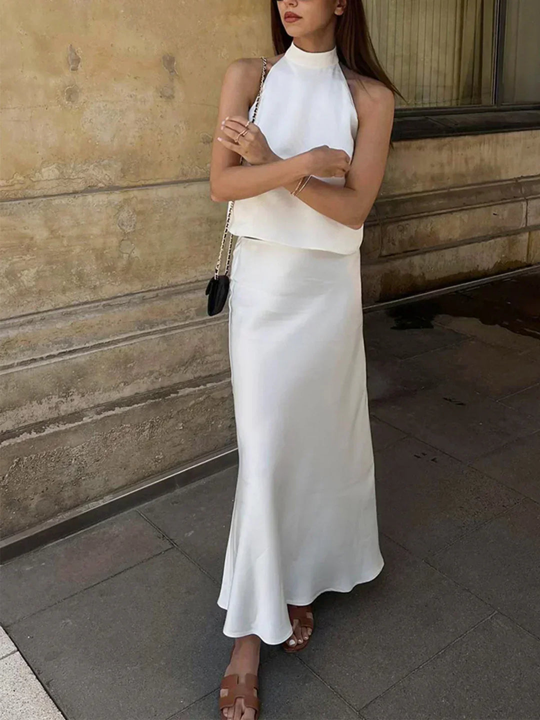 Set de fustă din satin Sacred Dream cu spate deschis