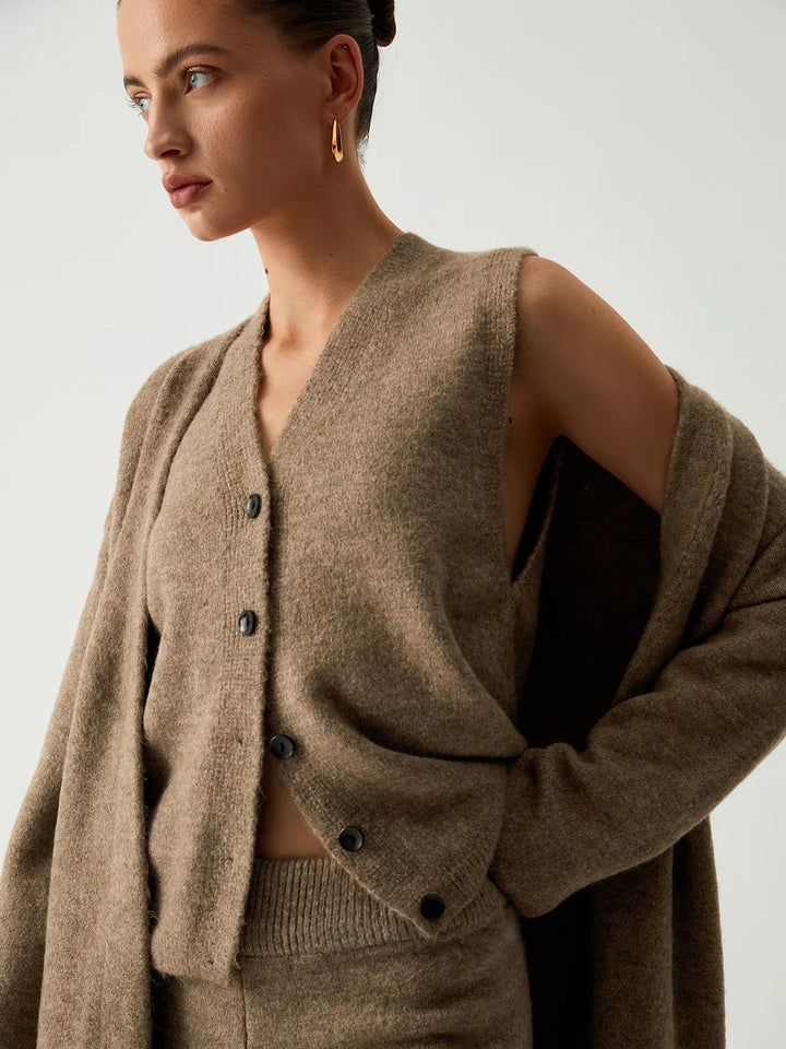 Set de trei piese cu cardigan lung și pantaloni casual