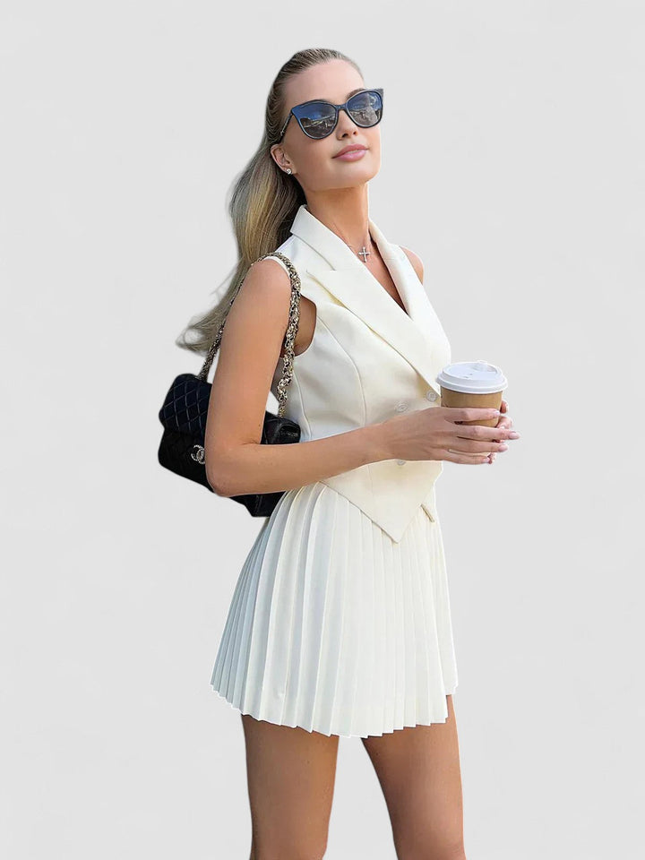 Set Vestă și Fustă Mini Plisată