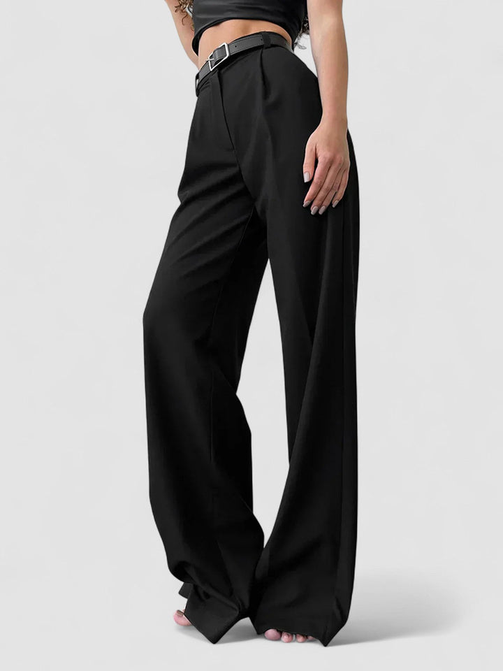 Pantaloni negri cu talie înaltă și croială largă