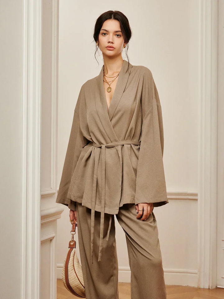 Set de Pantaloni Împăturiti cu Curea pentru Timp Liber