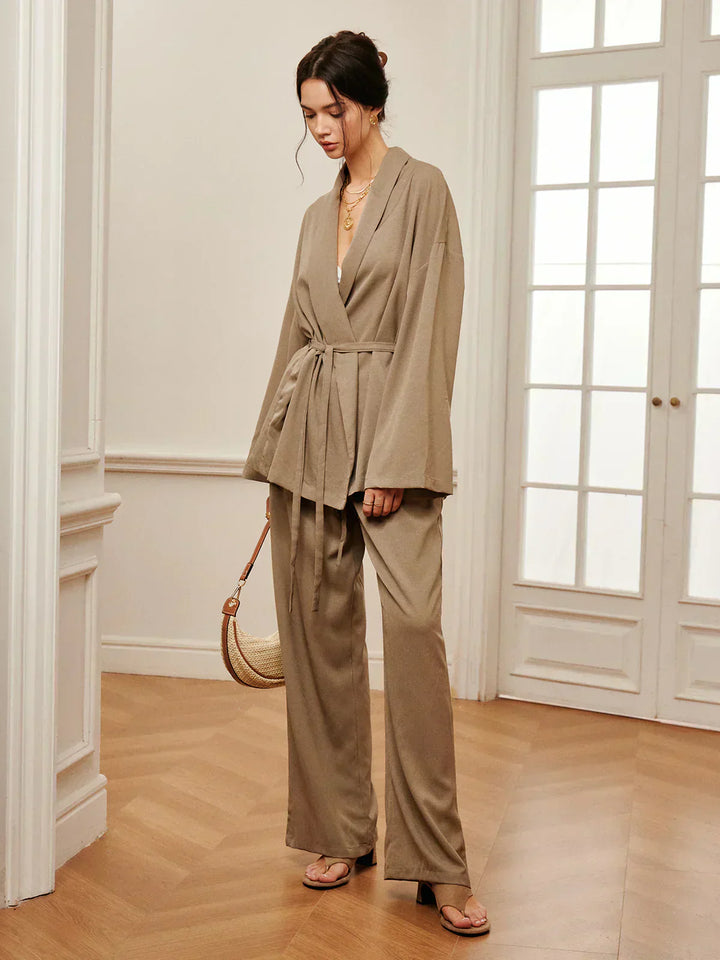 Set de Pantaloni Șifonați cu Curea pentru Îmbrăcăminte Casual