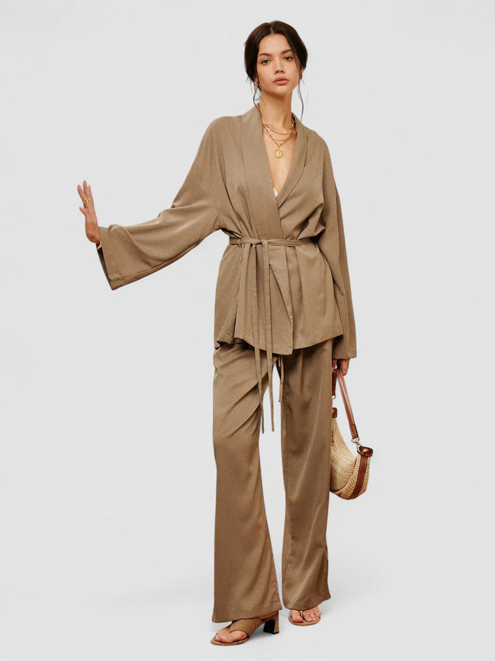 Set de pantaloni șifonați cu curea pentru ținute casual