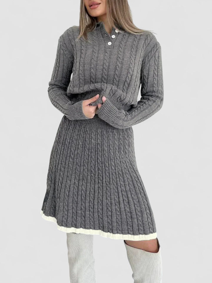 Set fustă cu rever și tricotat în cablu