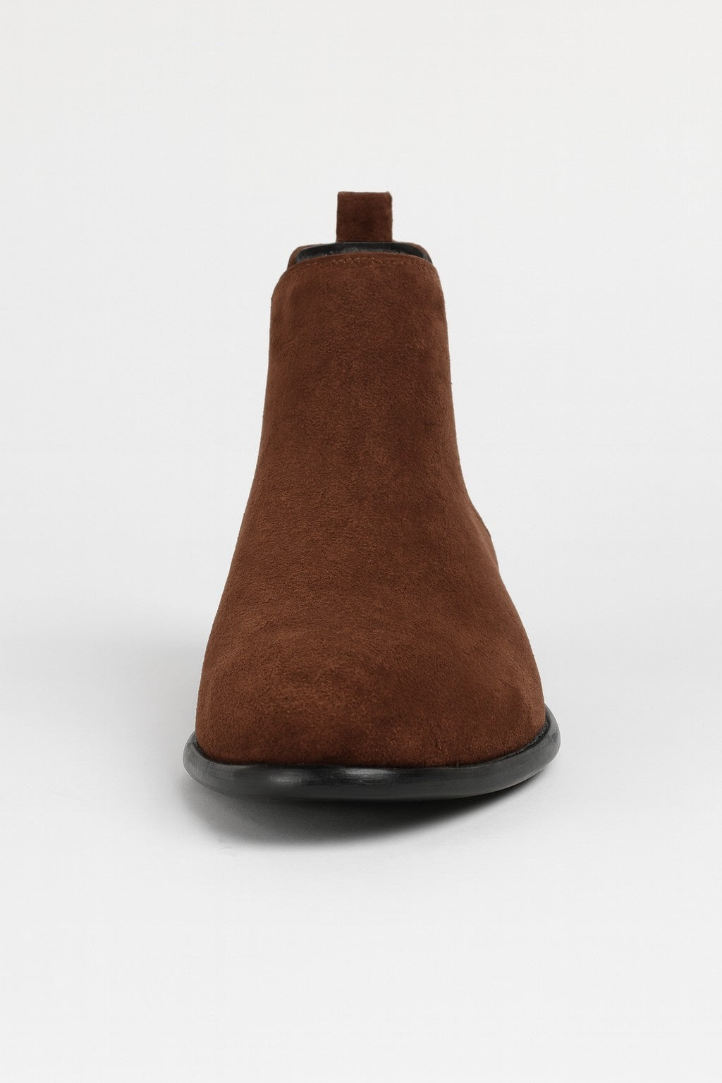 Ghete Chelsea minimaliste, fără șireturi – aspect de piele velur maro, panouri laterale elastice, toc plat