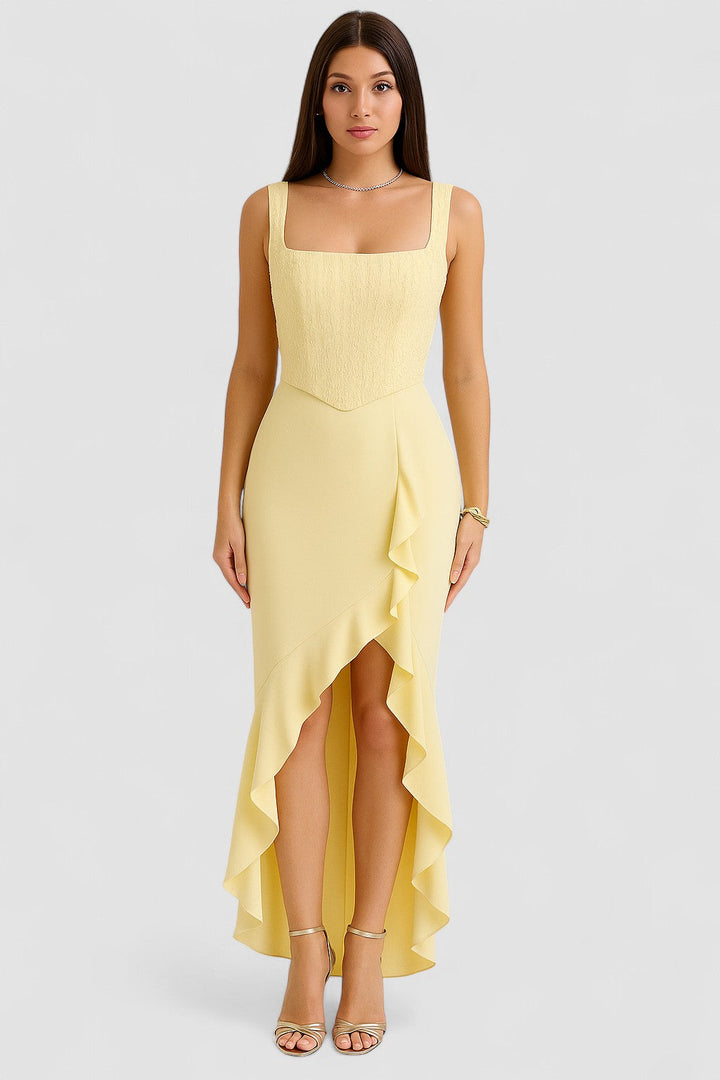 Bella – Rochie Midi de Damă din Satin cu Corset și Volane