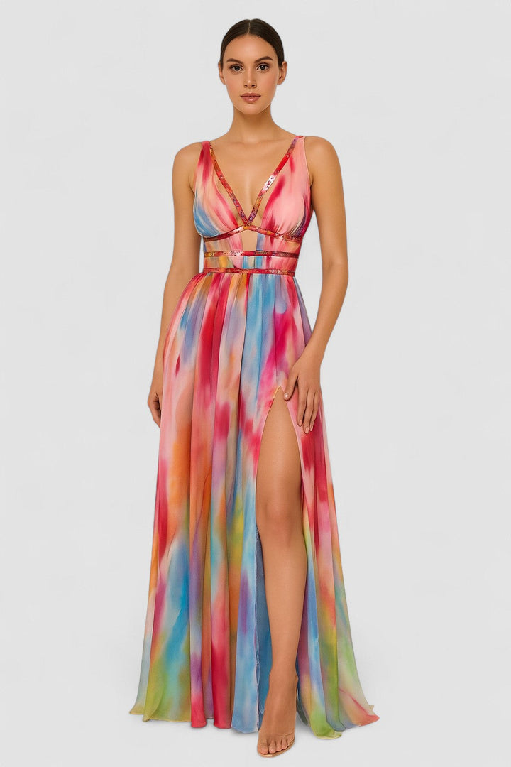 Freya – Rochie Maxi de Damă Elegantă cu Imprimeu Pictat